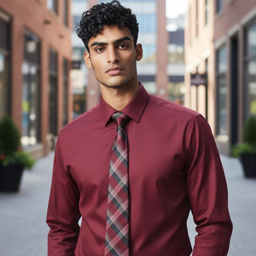 NWT Men’s Stafford Dress Shirt + J. Ferrar Tie Burgandy 17.5 34-35. Career Fall